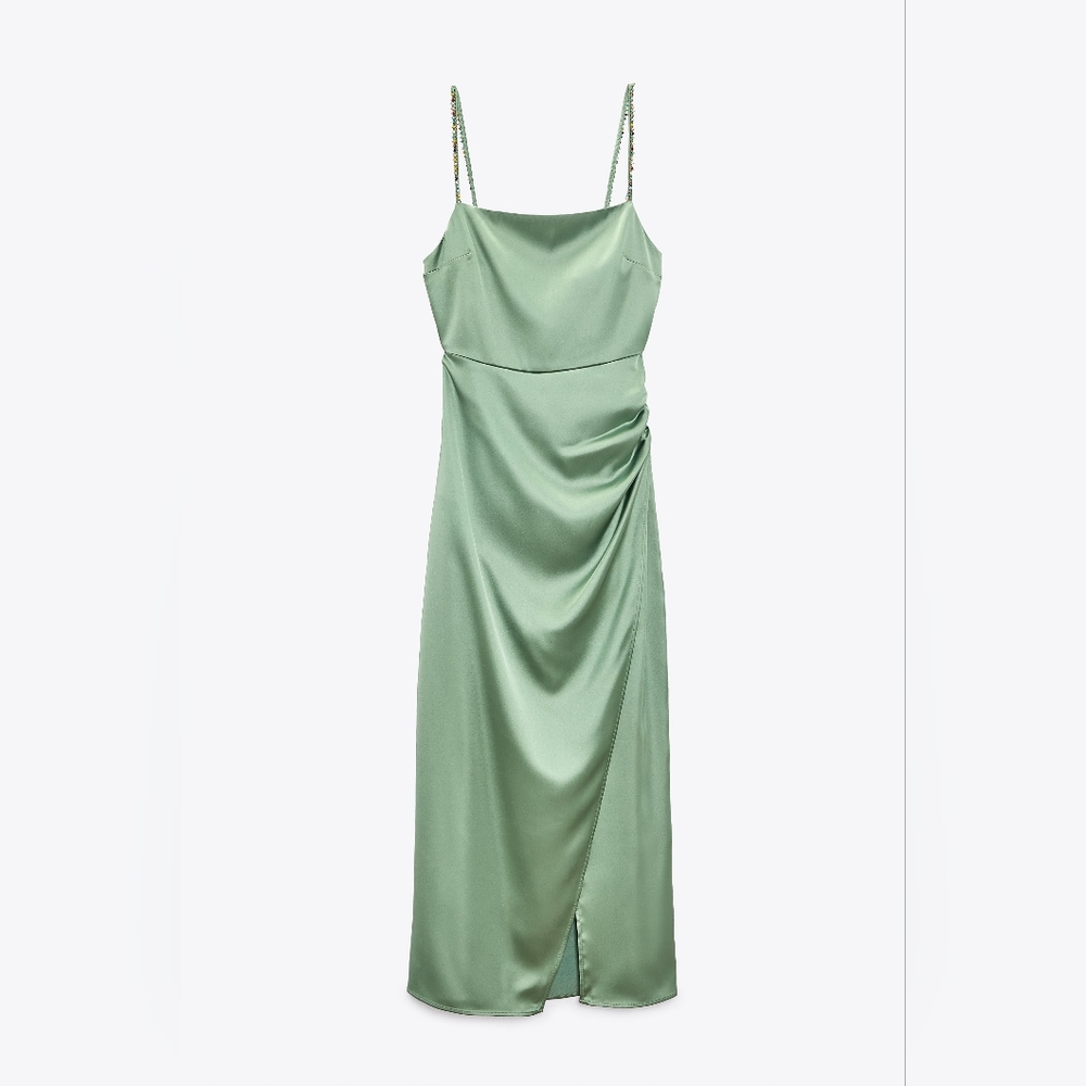 Zara Beaded Strap Satin Effect Dress, Size XS